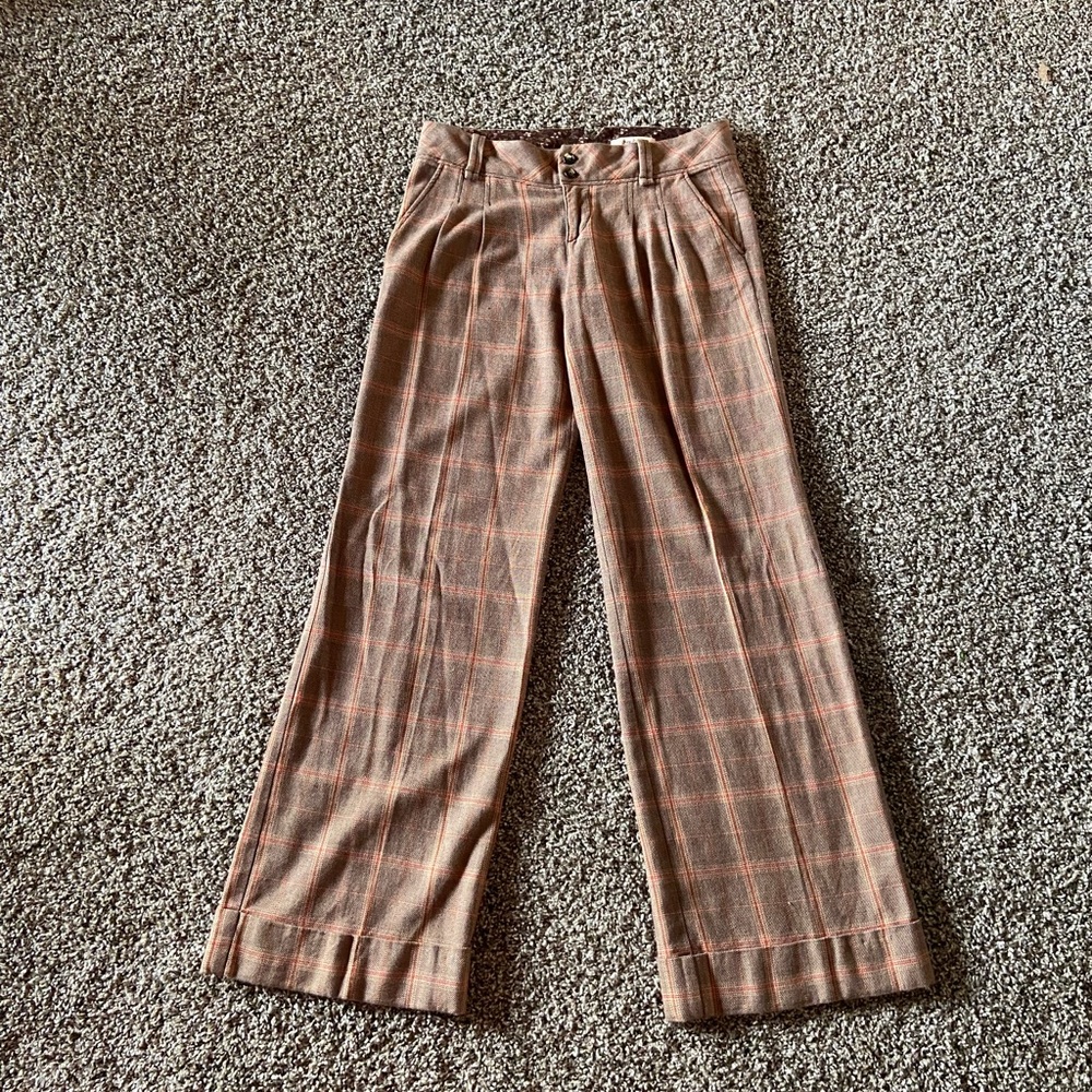 Free People Brown Plaid Pants
